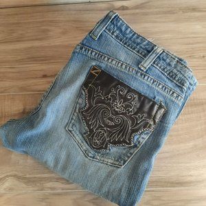 Vigoss Women's 31 Destressed Embroidered Light Wash Denim Blue Jeans